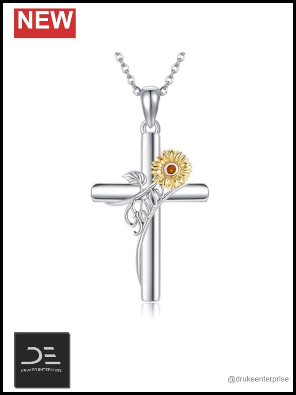 925 Sterling Silver Cross Mustard Seed Pendant Necklace Faith Hope Religious